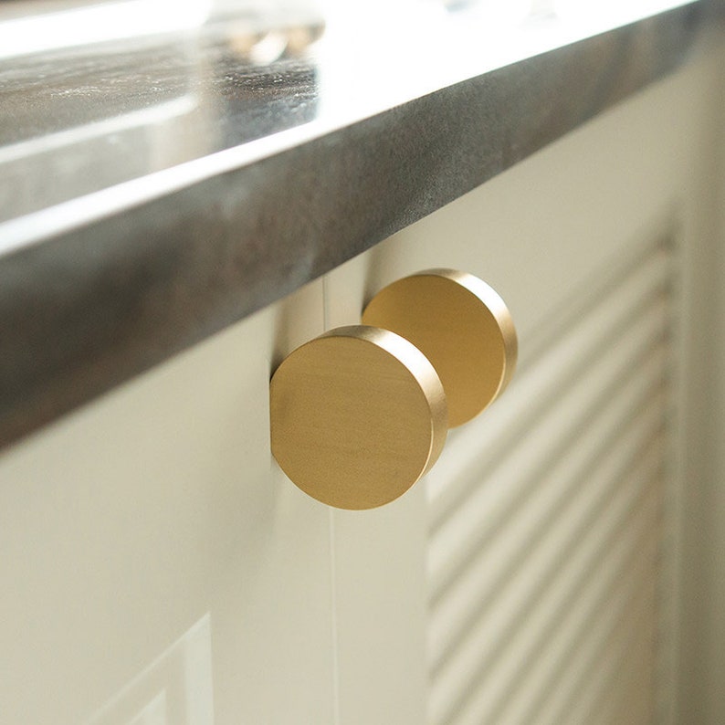Modern Brushed Brass Kitchen Knobs Gold Furniture Etsy
