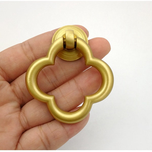 Four-leaf Antique Brass Cabinet Drawer Knobs and Pulls Gold Furniture Wardrobe Cupboard Ring Pulls Handles