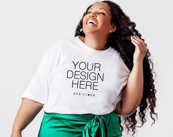 White Tshirt Mockup, Black Model Mockup, Plus Size Mockup, Bella Canvas 3001 Mockup, Diverse Models, African-American Model