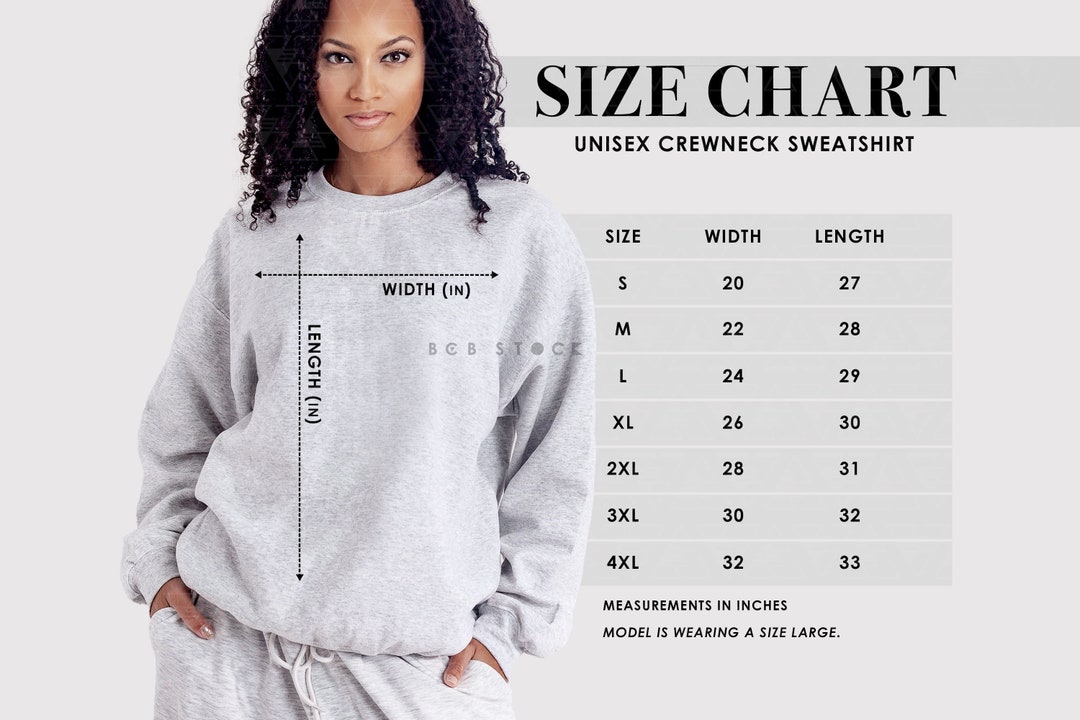 Unisex Sweater Size Chart, Size Chart, Gildan Ash Sweater, Size Chart