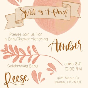 Sweet As a Peach baby shower invitation