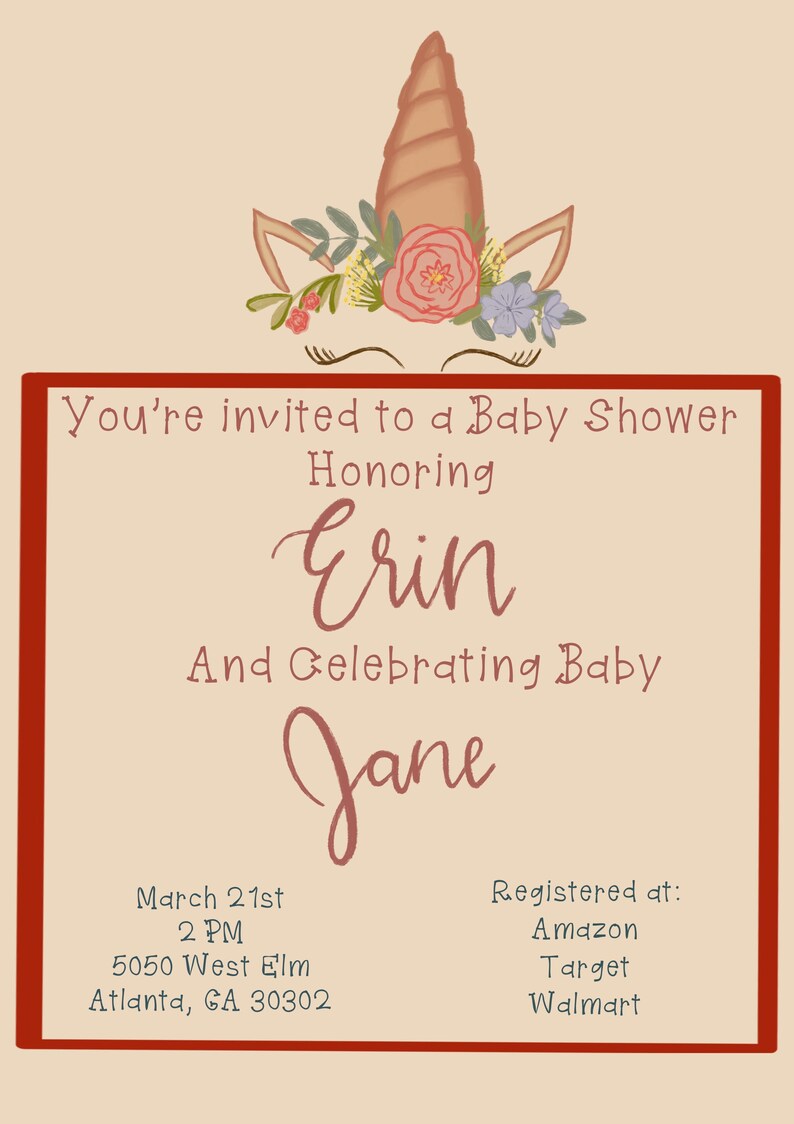 Unicorn Invitation Template Baby Shower or Birthday Etsy