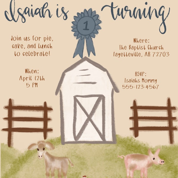 First Birthday Invitation - County Fair Carnival Farm - Digital Download