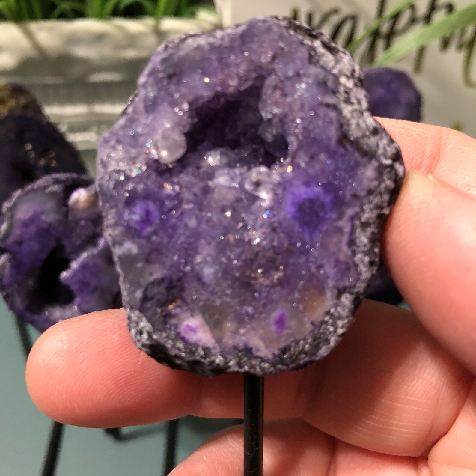 Purple Dyed Geode on Stand Modern Decor Crystal Art Etsy