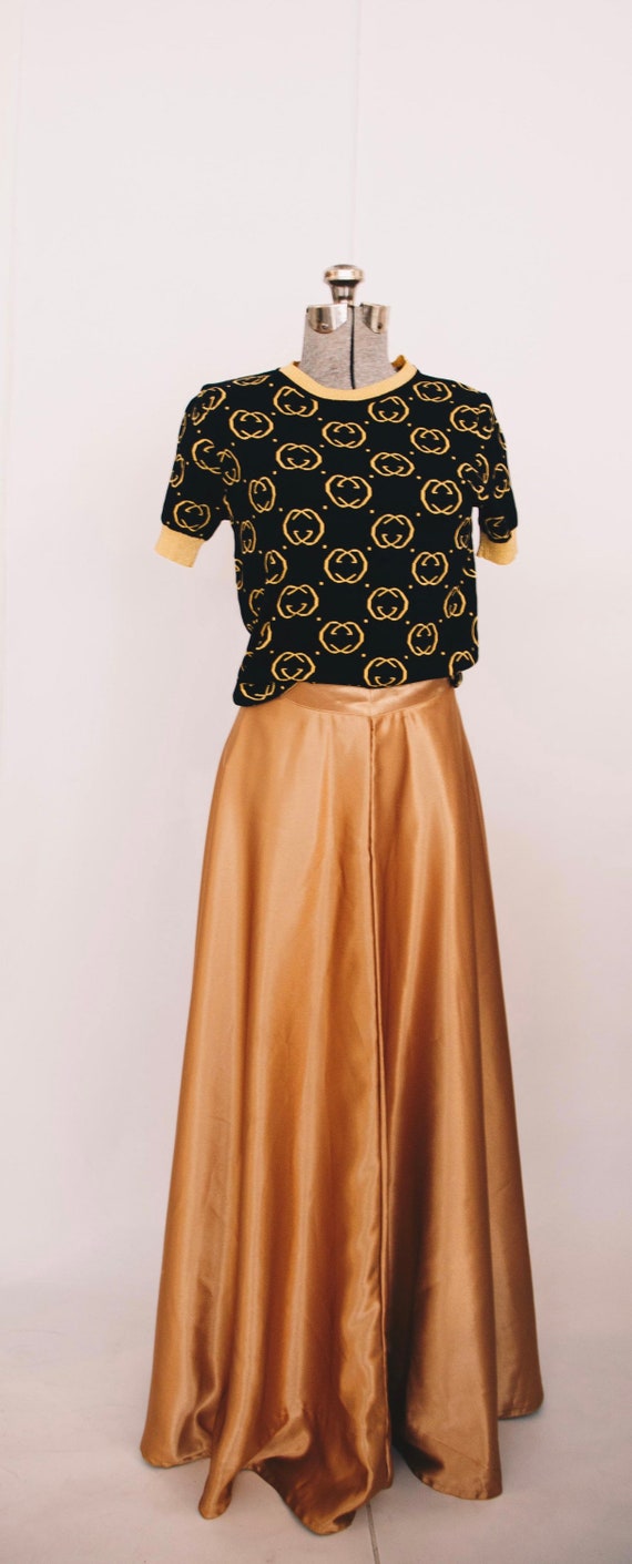 Vintage maxi gold satin skirt
