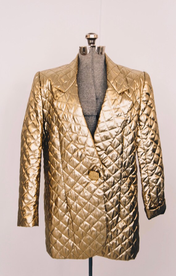 1980s gold quilted tuxedo blazer jacket