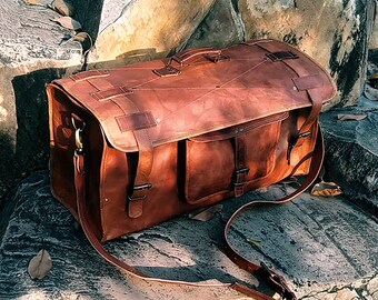 personalised leather weekend bag