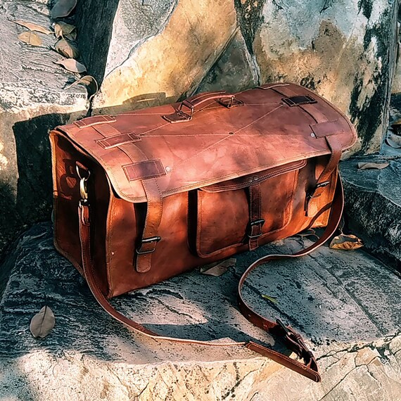 etsy leather duffle bag
