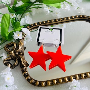 Red Statement Star Hoops