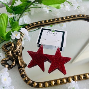 Red Glitter Statement Star Hoops