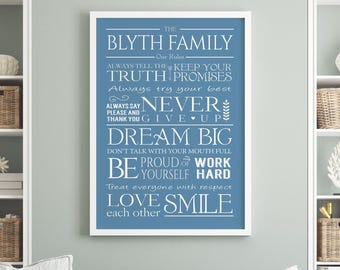Family Rules Print, Personalised family rules poster, Family word art, Gift for family, Mothers Day Gift, Family Gift, Birthday Gift