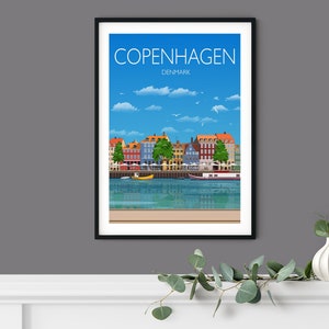 Copenhagen Poster, Travel Print of Copenhagen, City of Copenhagen, Denmark, Denmark Travel Poster, Copenhagen Cityscape image 2