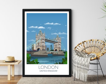 Tower Bridge London Poster , Travel Print of London, City of London, UK,  London Cityscape