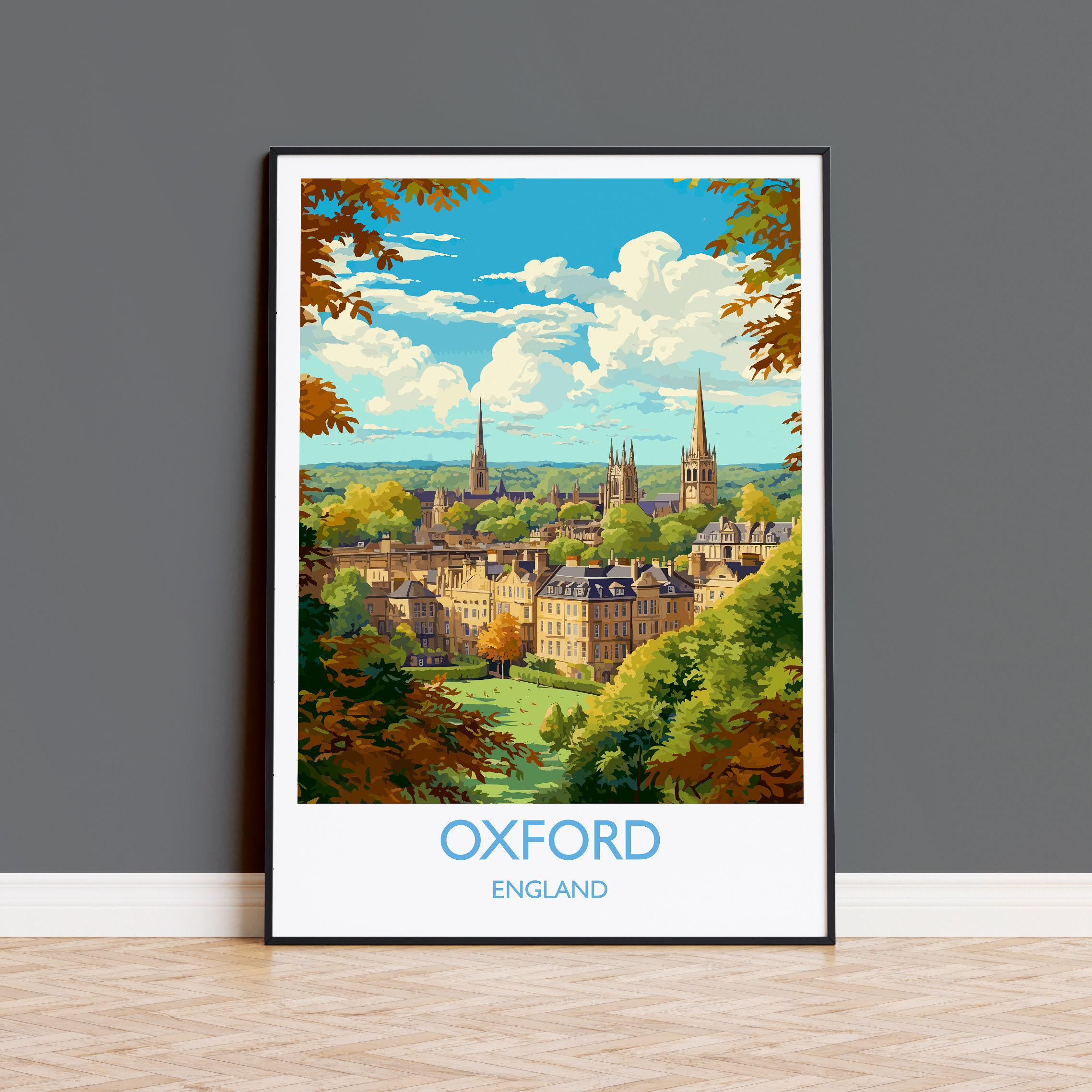 Oxford Travel Print, Travel Poster of Oxford, Oxfordshire, England, Oxford Art, UK Gift, Wall Art Print