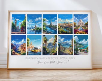 Favourite Places Travel Gift, Personalised Travel Memories Poster, Travel Print Collage, Custom Souvenir Gift for Travel Lovers