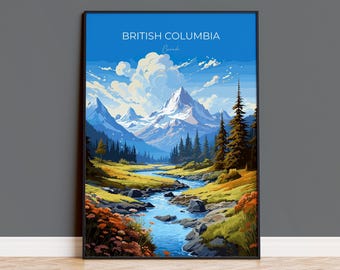 British Columbia Wall Art Travel Poster, Travel Print of British Columbia, British Columbia Art Lovers Gift, Canada Art Travel Gift