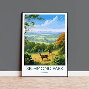 Richmond Park Travel Print, Travel Poster of Richmond Park, Surrey, London,  England, London Art, London Gift, Wall Art Print