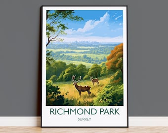 Richmond Park Travel Print, Travel Poster of Richmond Park, Surrey, London,  England, London Art, London Gift, Wall Art Print