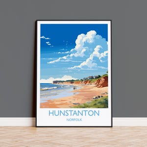 Impresión de viaje de Hunstanton Beach, cartel de viaje de Hunstanton Beach, Norfolk, Inglaterra, arte de Norfolk, regalo de Norfolk, impresión de arte de pared