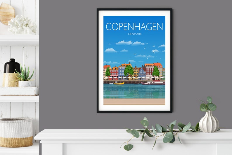 Copenhagen Poster, Travel Print of Copenhagen, City of Copenhagen, Denmark, Denmark Travel Poster, Copenhagen Cityscape image 2