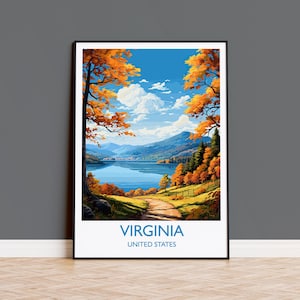 Poster della Virginia, stampa di viaggio della Virginia, regalo d'arte autunnale, regalo d'arte della Virginia, USA, regalo di viaggio