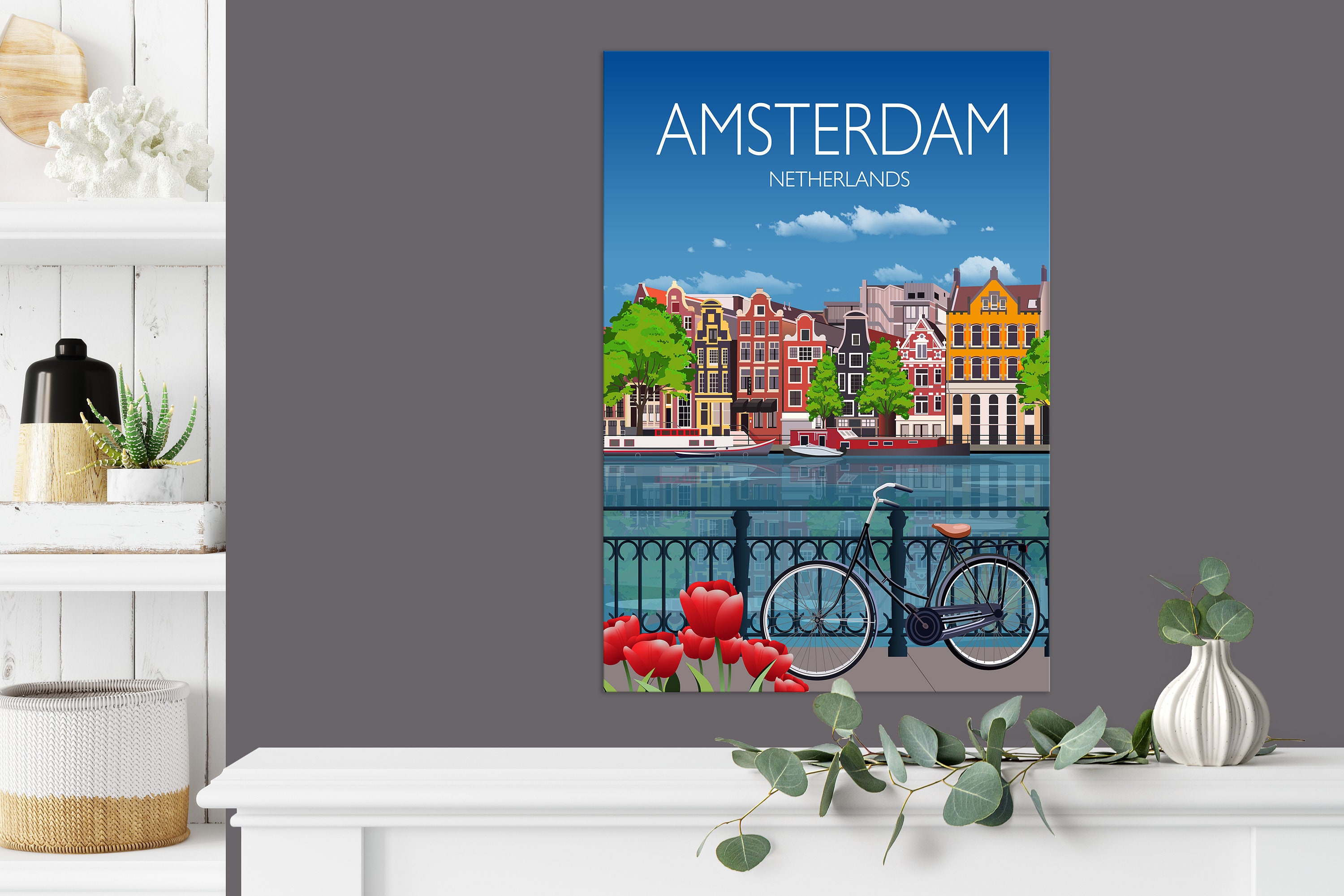 Discover Amsterdam Pays-Bas Voyage Poster