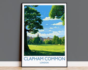 Clapham Common Travel Poster, Travel Print of Clapham Common, London Poster, Clapham Common Art Gift, London Art Lovers UK Travel Gift