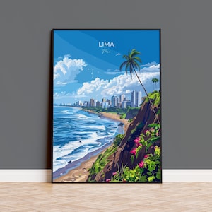 Lima Travel Poster, Travel Print of Lima, Peru Poster, Lima Wall Art Lovers Gift, Peru Wall Art Gift