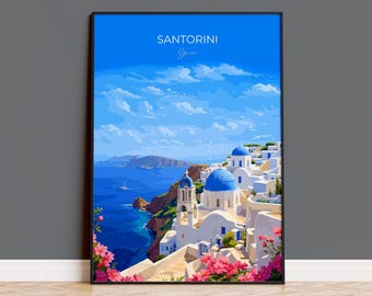 Santorini Travel Poster, Travel Print of Santorini, Greece Gift, Greek Islands Art Lovers Gift, Crete Gift Art, Wall Art Print