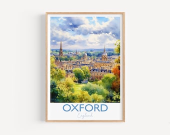 Oxford Poster, Travel Print of Oxford, England, Oxford Art Gift, Travel Watercolour Gift