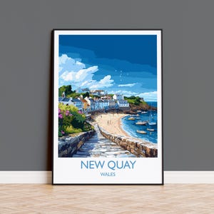 New Quay Travel Poster Wall Art, New Quay Travel Print, Wales, Ceredigion Welsh Art Gift, Wall Art Print