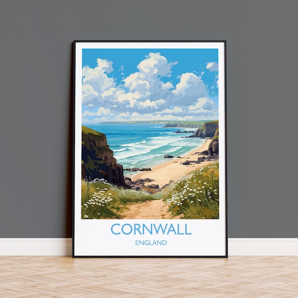 Cornwall Travel Poster, Travel Print of Cornwall, England, Cornwall Art, Cornwall Gift, Wall Art Print