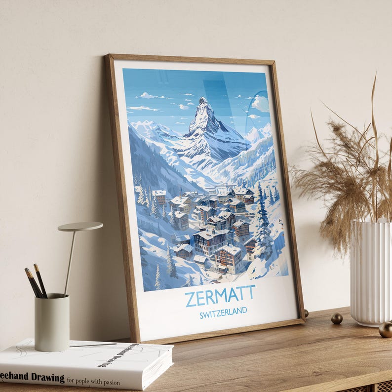 Zermatt Wall Art Travel Poster, Travel Print of Zermatt, Ski Poster ...