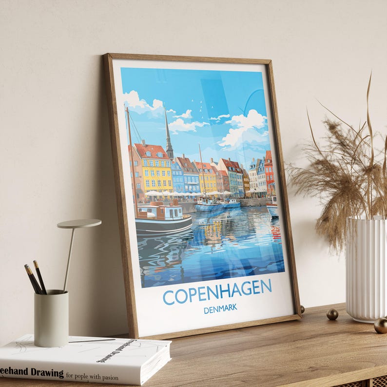 Copenhagen Poster, Travel Print of Copenhagen, Denmark, Copenhagen Gift, Denmark Wall Art, Travel Gift image 4