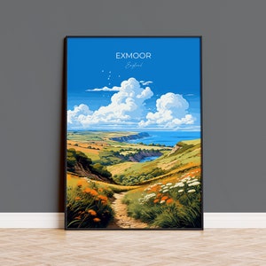 Impresión de arte mural de Exmoor, póster de viaje de Exmoor, Inglaterra, regalo para amantes del arte de Exmoor, campiña inglesa