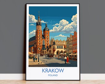 Krakow Poland Print, St Mary’s Basilica Wall Art with Border, Main Market Square Poster, Polish Travel Print, Krakow Gift