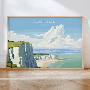 Impresión de arte mural con paisaje de Beachy Head, póster de viaje de Beachy Head, East Sussex, regalo para amantes del arte costero inglés, regalo de White Cliffs
