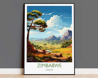 Póster de viaje de Zimbabwe, arte mural, póster de viaje de Zimbabwe, regalo de Zimbabwe, arte de viaje de Zimbabwe, regalo para amantes del arte de África