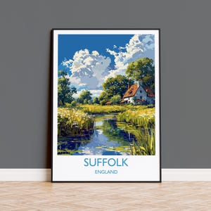 Suffolk Print Wandkunst, Reiseplakat von Suffolk, England, Suffolk Kunstliebhaber Geschenk, England Wandkunst Druck