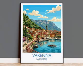 Varenna Lake Como Print, Italian Lakes Wall Art with Border, Lombardy Poster, Italy Travel Print, Varenna Gift