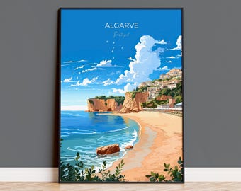Algarve Travel Print, Travel Poster of Algarve, Portugal, Algarve Art, Algarve Gift, Portugal Wall Art Print