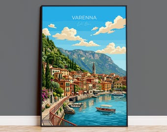 Varenna Lake Como Poster, Italian Lakes Wall Art, Lombardy Print, Italy Travel Poster, Varenna Gift