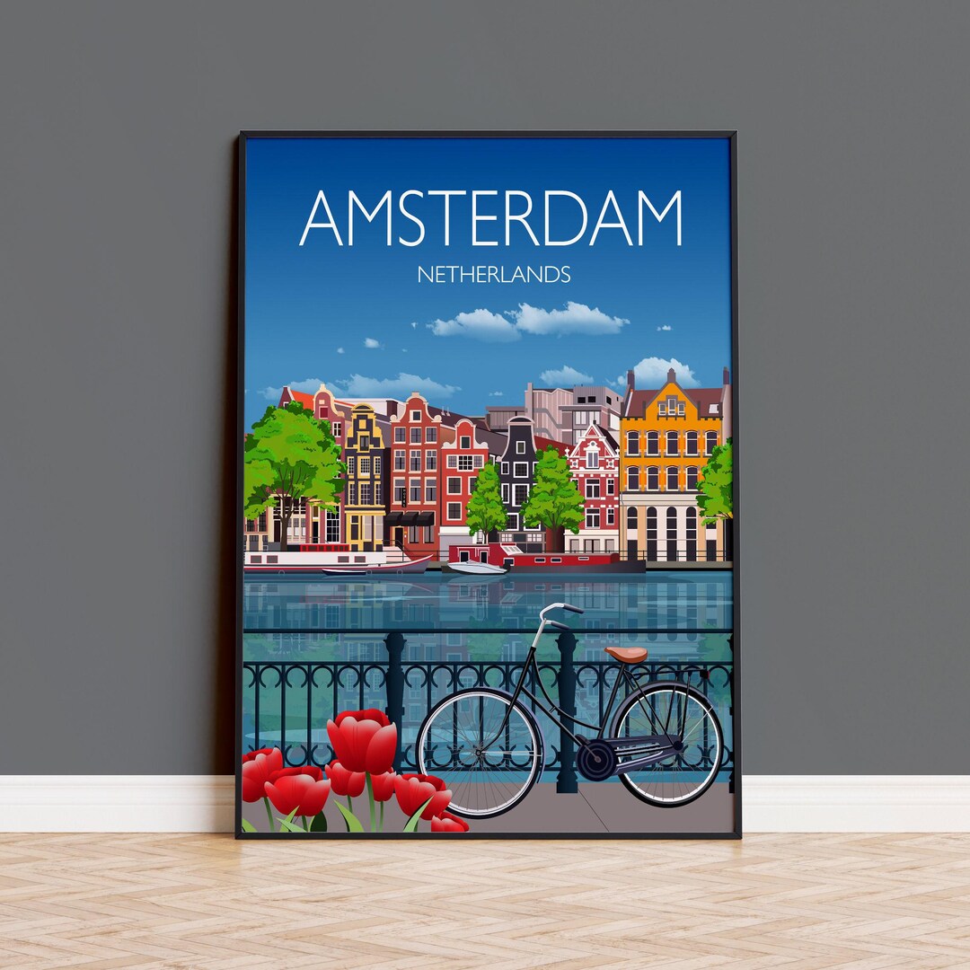 Amsterdam Travel Poster Wall Art, Amsterdam Print Art Lovers Gift ...