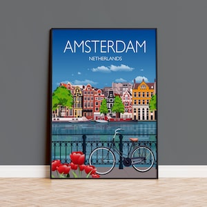 Amsterdam Reise Poster Wandkunst, Amsterdam Druck Kunstliebhaber Geschenk, Niederlande Kunst Geschenk, Reisegeschenk, Amsterdam Wanddekor