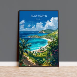 Póster de viaje de San Martín, impresión de viaje de San Martín, Caribe, regalo para amantes del arte de San Martín, regalo del Caribe, impresión de arte de pared