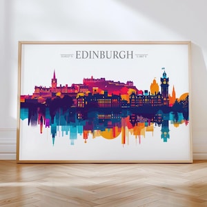 Edinburgh Travel Poster Skyline Wall Art Landscape, Travel Print of Edinburgh, Edinburgh Art Lovers Gift,  Scotland Horizontal Art Gift