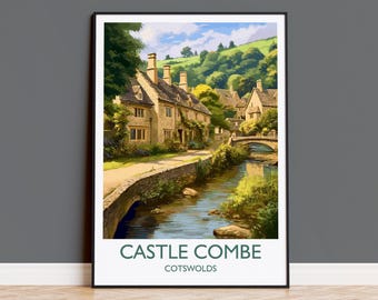 Castle Combe Travel Print, Travel Poster of Castle Combe, England, Cotswolds Art, Cotswolds Gift, Wall Art Print