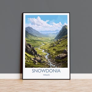 Cartaz de viagem de Snowdonia, Impressão de viagem de Snowdonia, País de Gales, Arte galesa, Presente de Snowdonia, Impressão de arte de parede
