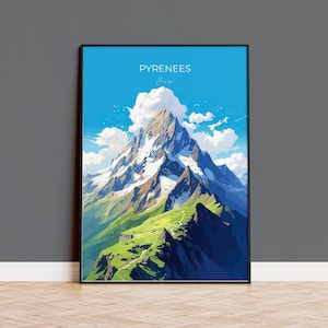 Pyrenees Travel Print, Travel Poster of Pyrenees, Pyrenees Gift, Mountain Art, Pyrenees Gift, Wall Art Print