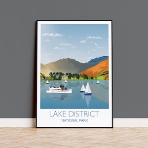 Lake District Travel Poster Wall Art, Travel Print of Lake District, National Park England, Cumbria , Lake District Art lovers Gift